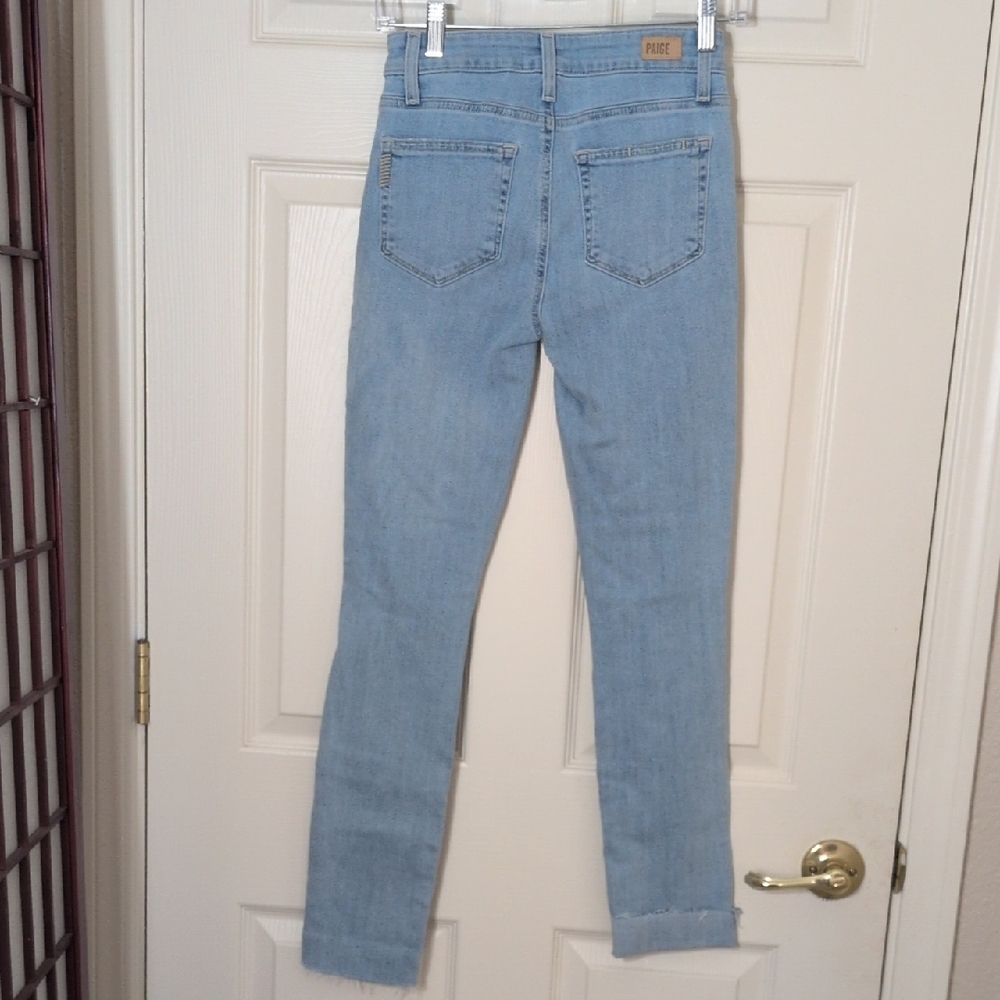PAIGE Sky Blue Ripped Distressed Skinny Jeans, Size 25